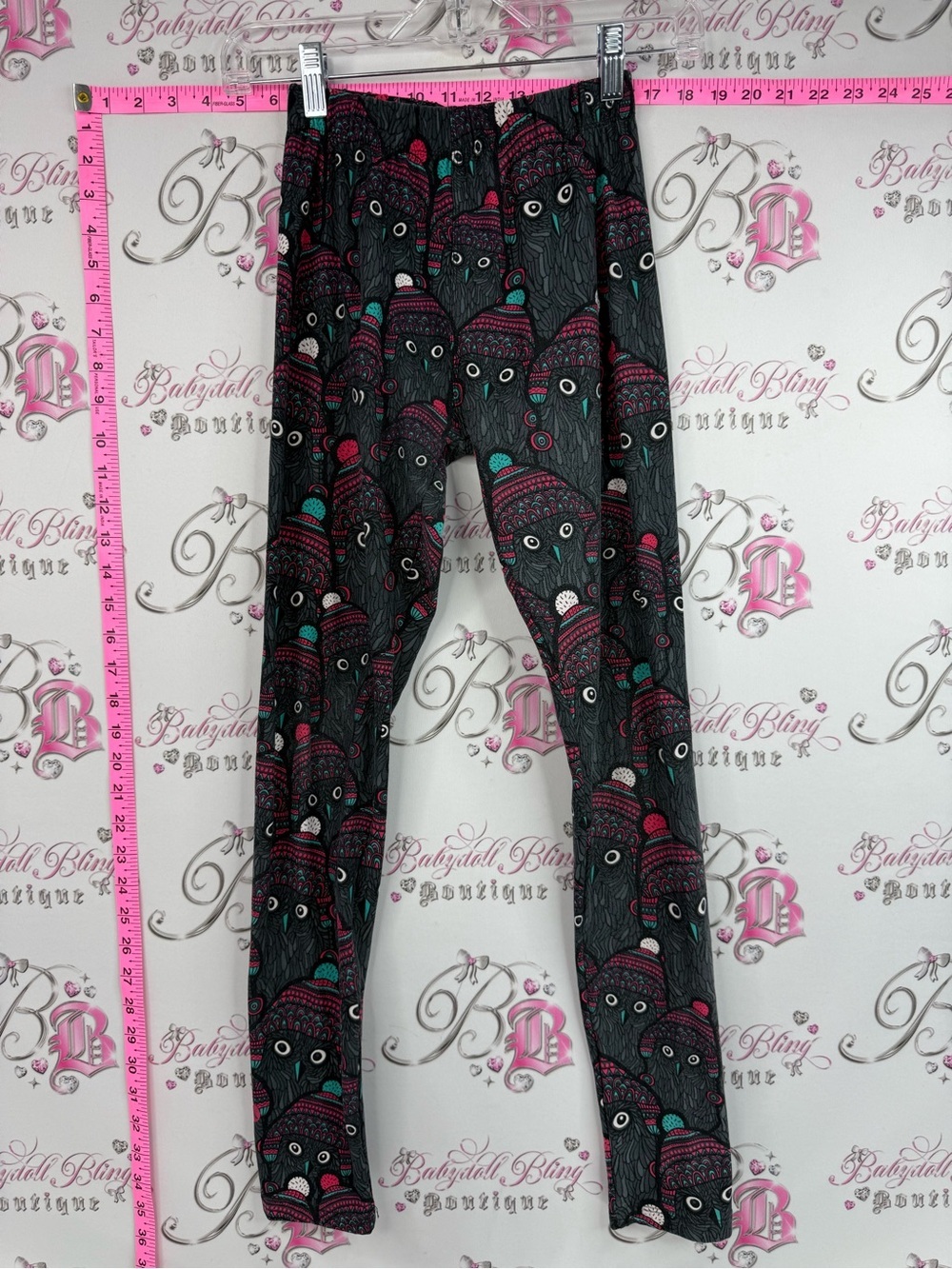 Sweet legs tights  Black Owl-Print Leggings with Pink and Teal Accents